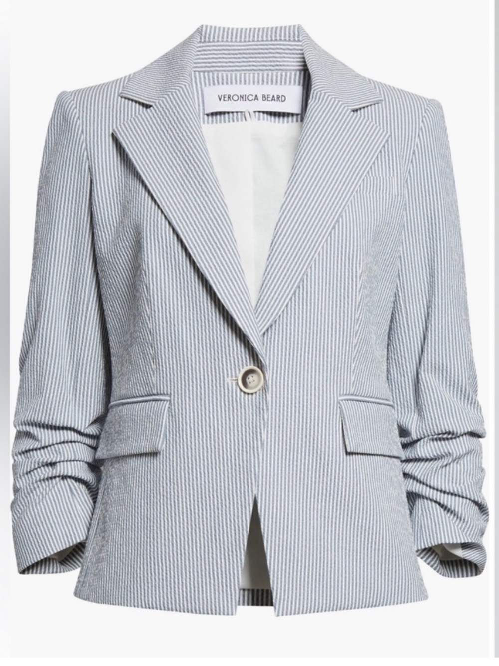 $698 NWOT Veronica Beard Aaliyah Seersucker BlueWhite Pinstripe Dickey jacket 14
